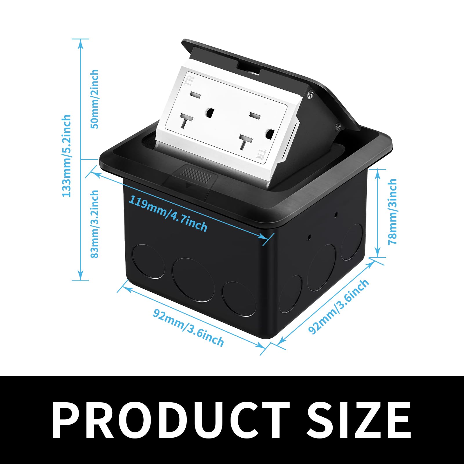 Vagueior Recessed Floor Electrical Outlet Kit,Waterproof Electrical Outlet Covcer Box,Hidden 20A Tamper-Resistant Receptacle Outlet,with Slow Elastic Damping?ETL Certified,Black(1 Pack)