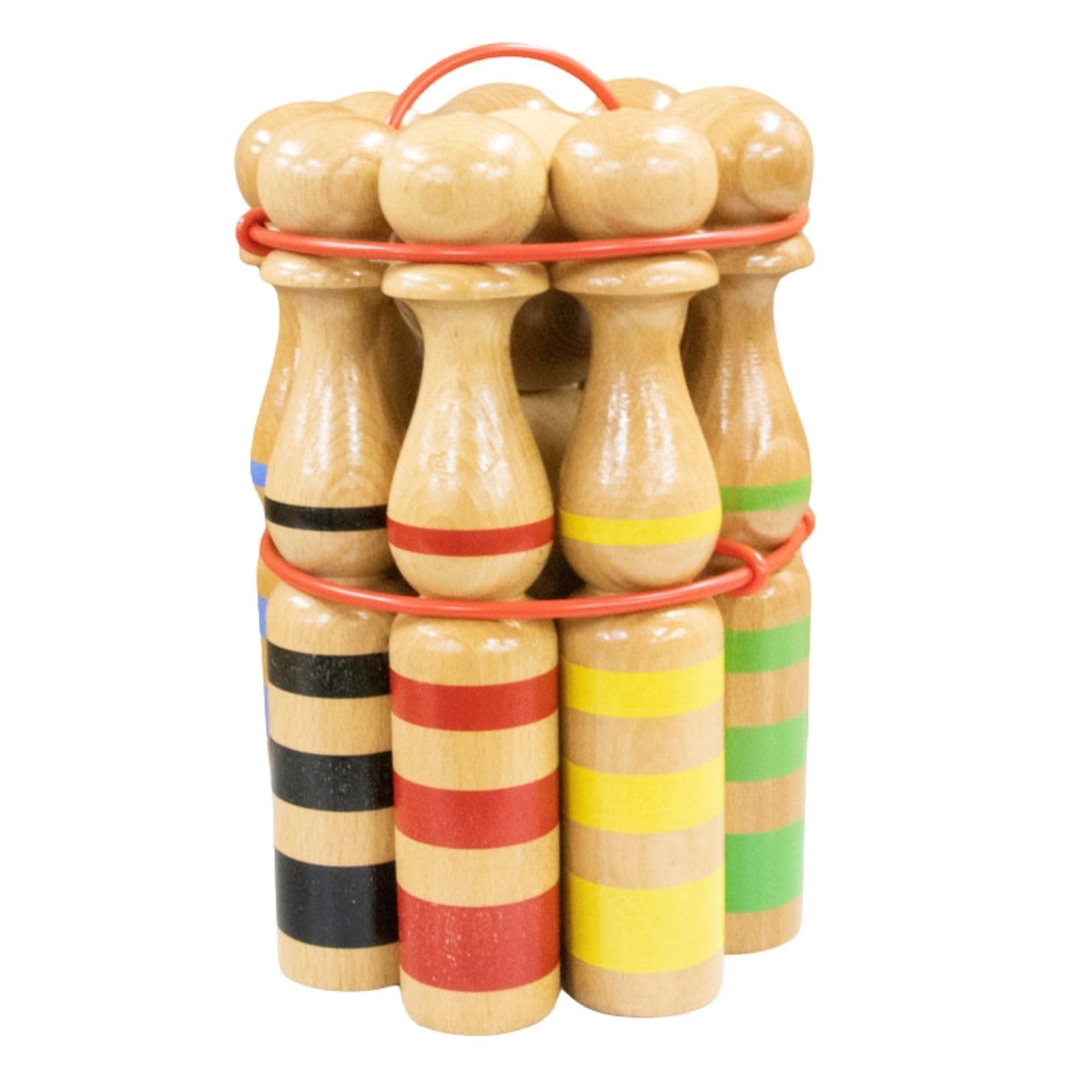GICO Juego de Conos de Bolos de Madera a Rayas para Niños y Adultos, 30 cm, Vetas Típicas de Madera