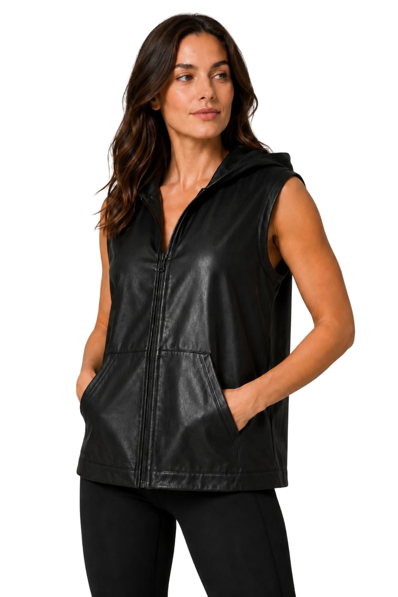 Sleeveless Leather for Women - Faux Leather Vest for Women Gilet Jacket-picture-16