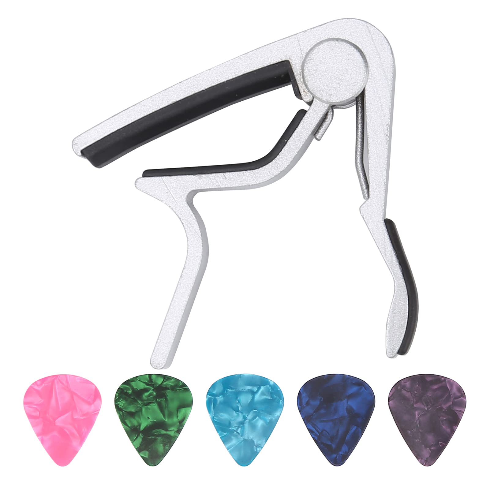 Guitar Capo, Guitar Accessories Celluloid Guitar Pick for Mandolin for Banjo (Silver Color), silver colour