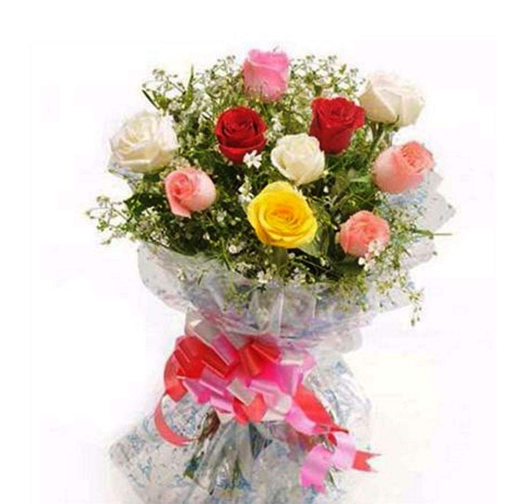 Fresh Flower Bouquet of 12 Mixed Roses in Cellophane wrapping || TFM (Bunch of 12)