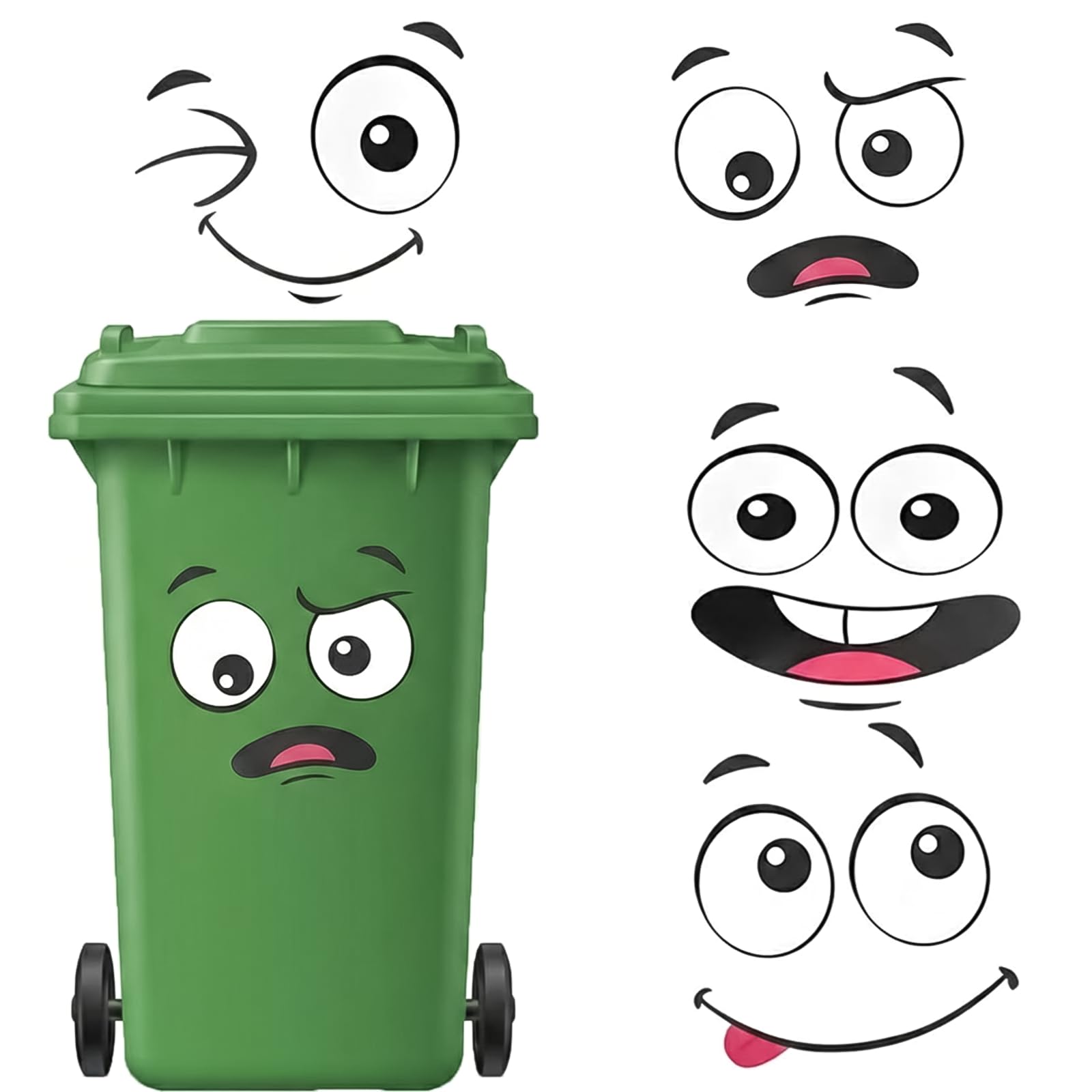 ZhuPu 8 Pack Wheelie Bin Stickers, Large Self-Adhesive Decals with Cartoon Faces for Trash Cans, Indoor & Outdoor