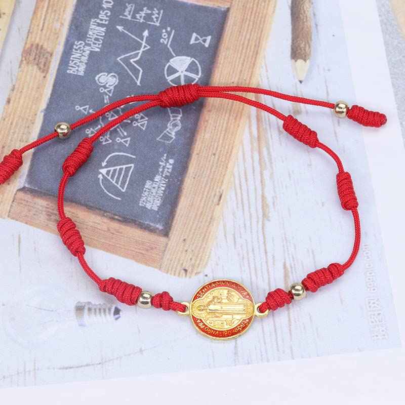 4pcs Red Knot Virgin Mary/Saint Benedict/Saint Jude String Bracelet Set Adjustable Cord Link Rosary Prayer Protection Medal for Women Lucky Catholic Religious Jewelry2