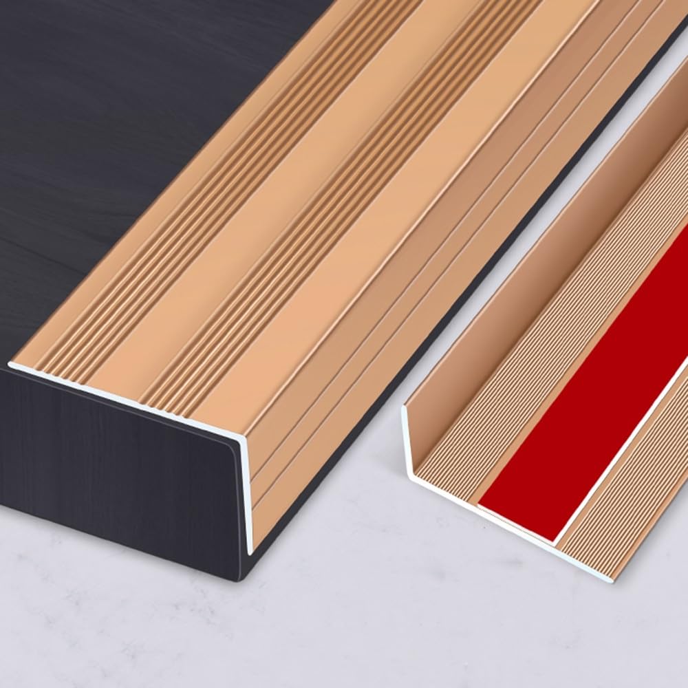 Samoprzylepna osłona krawędzi schodów, aluminiowa listwa krawędziowa, 3-stopowa winylowa listwa schodowa, listwa krawędziowa schodów do wewnątrz/na zewnątrz, antypoślizgowa(Titanium Gold,W5xH3cm)