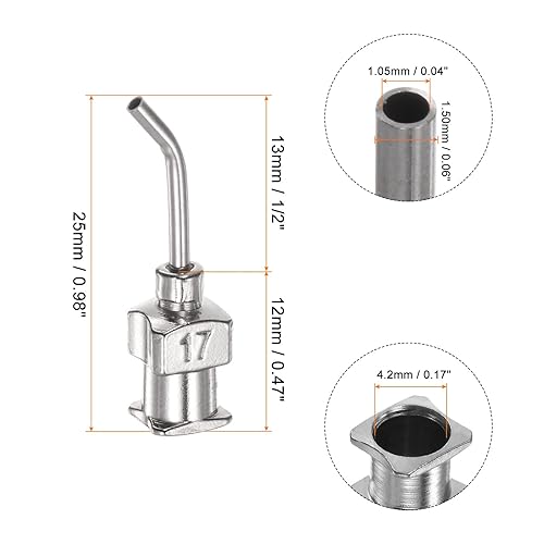 Miniatura 2 de HARFINGTON 12 agujas dispensadoras, calibre 17, punta roma, de acero inoxidable, 45 grados, con conector Luer Lock para cartuchos de tinta,