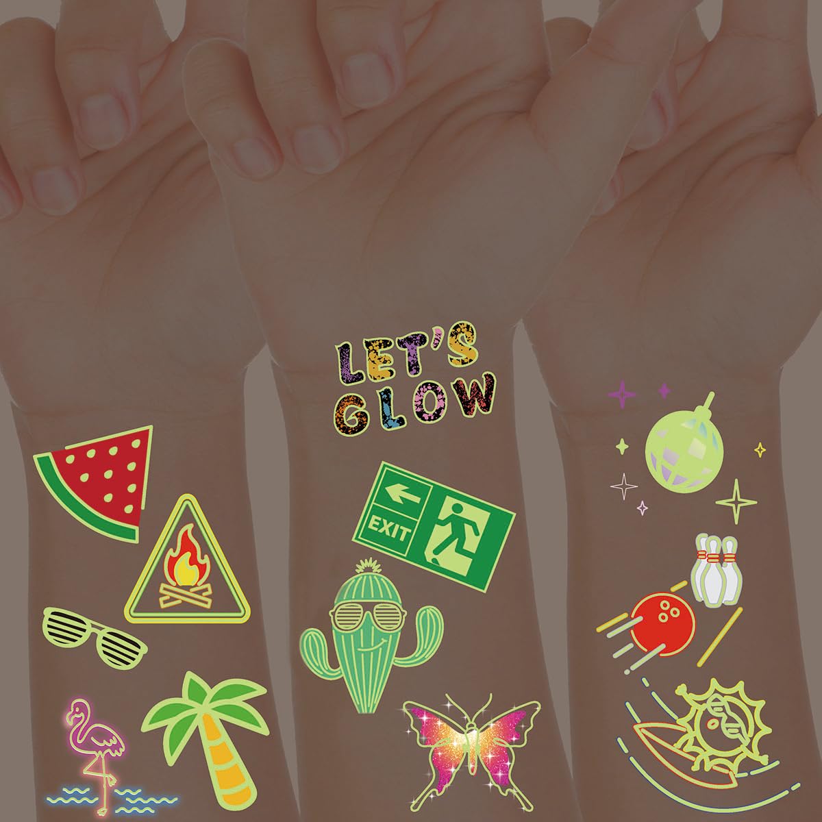 Glow in the Dark Party Supplies ?56 PCS Glow in the Dark Temporary Tattoos – Neon Party Decorations, Favor for Kids, Teens | Summer Pool, Party Favors & Decorations