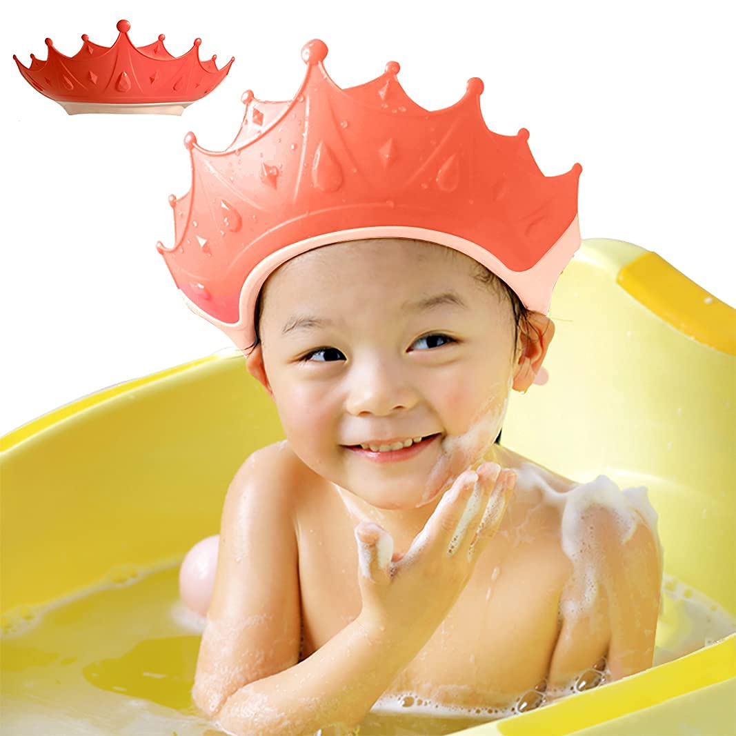 Cuffia da doccia per bambini regolabile impermeabile, protezione shampoo senza lacrime, 0-9 anni (rosso)
