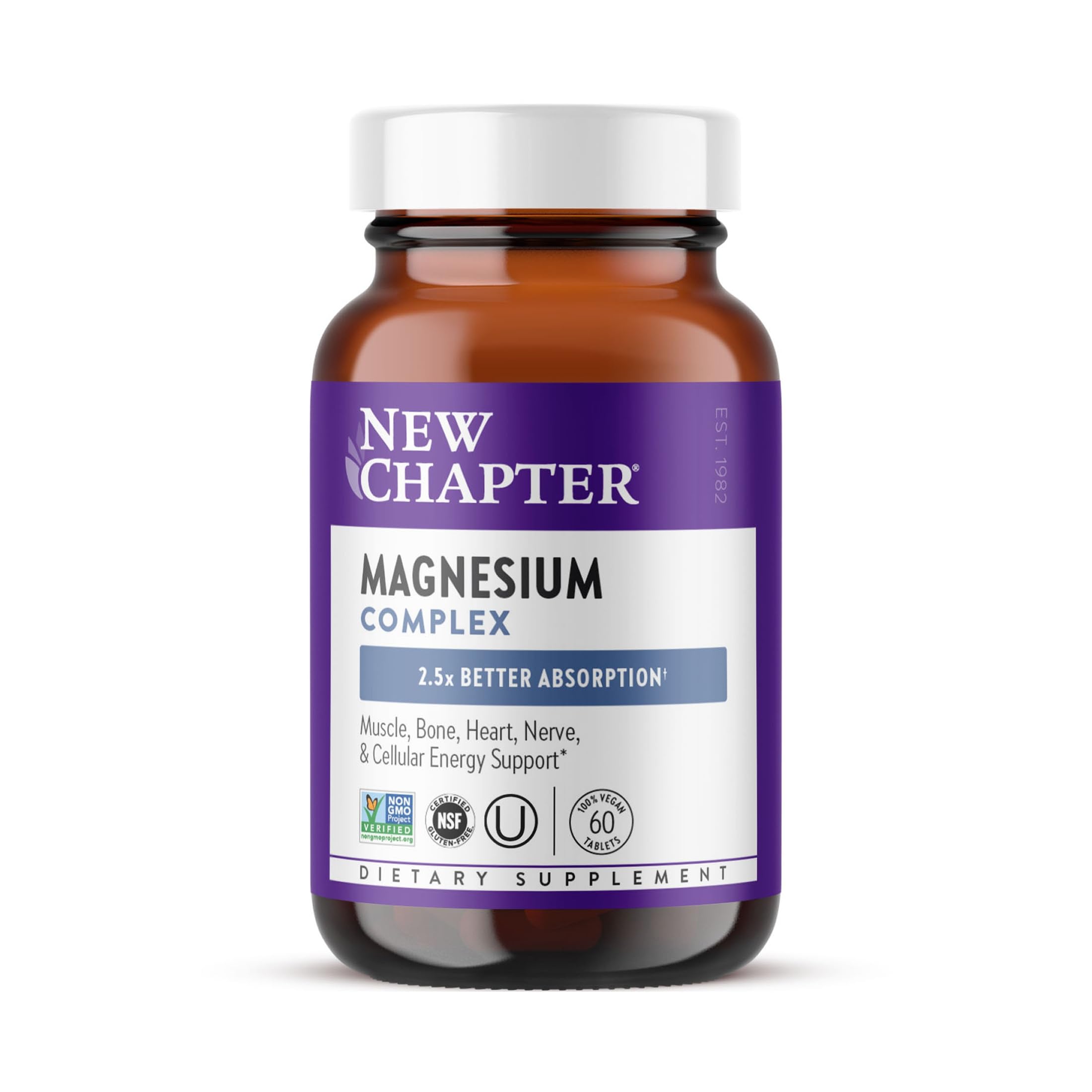 New Chapter Magnesium Bisglycinate Complex 325mg Supplement, 60 Tablets 60 Count (Pack of 1)