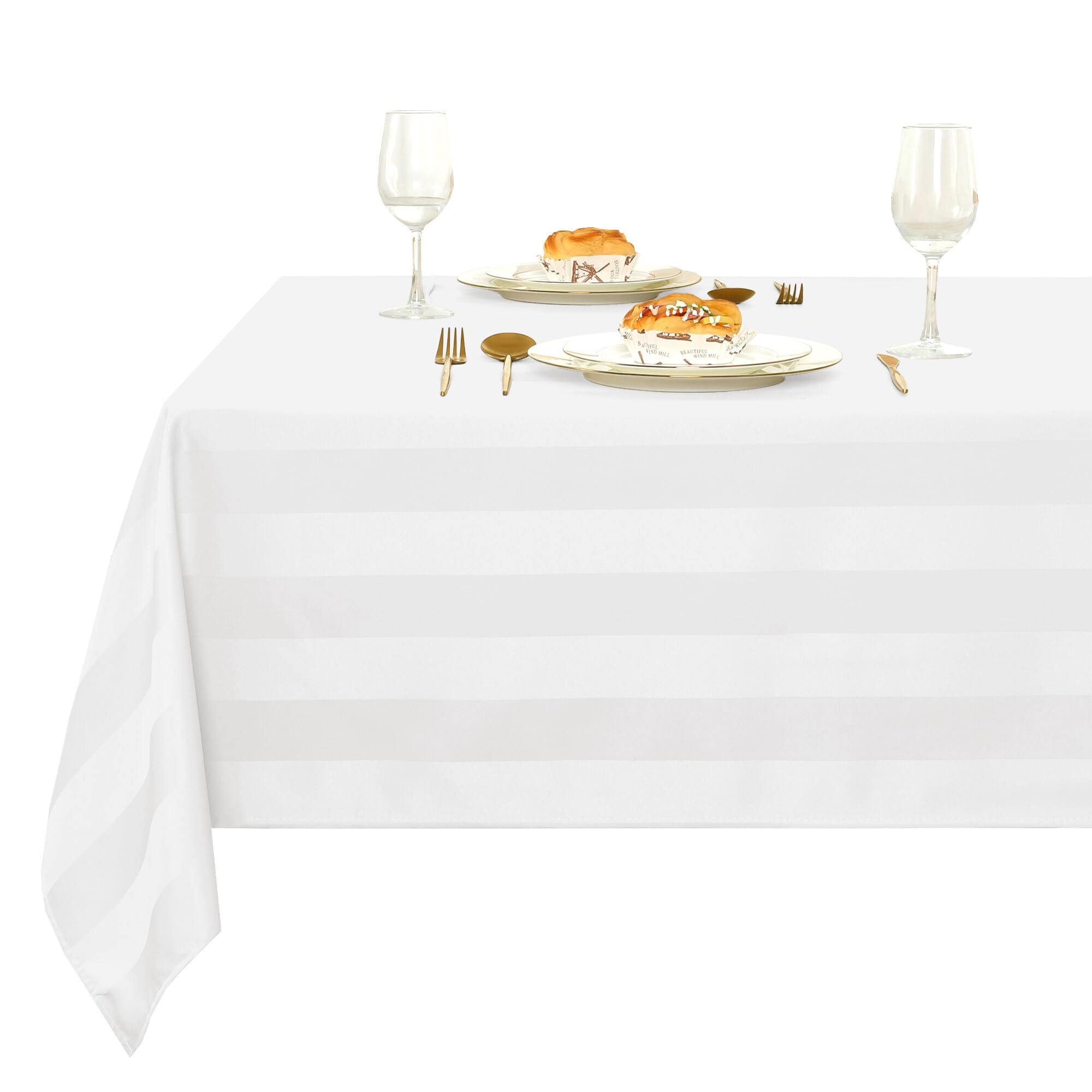 XWZO Tischdecke Gestreift Abwaschbar Eckig tischdecken Lotuseffekt Schmutzabweisend Wasserabweisend Tafeldecke Weiß 140 x 280cm