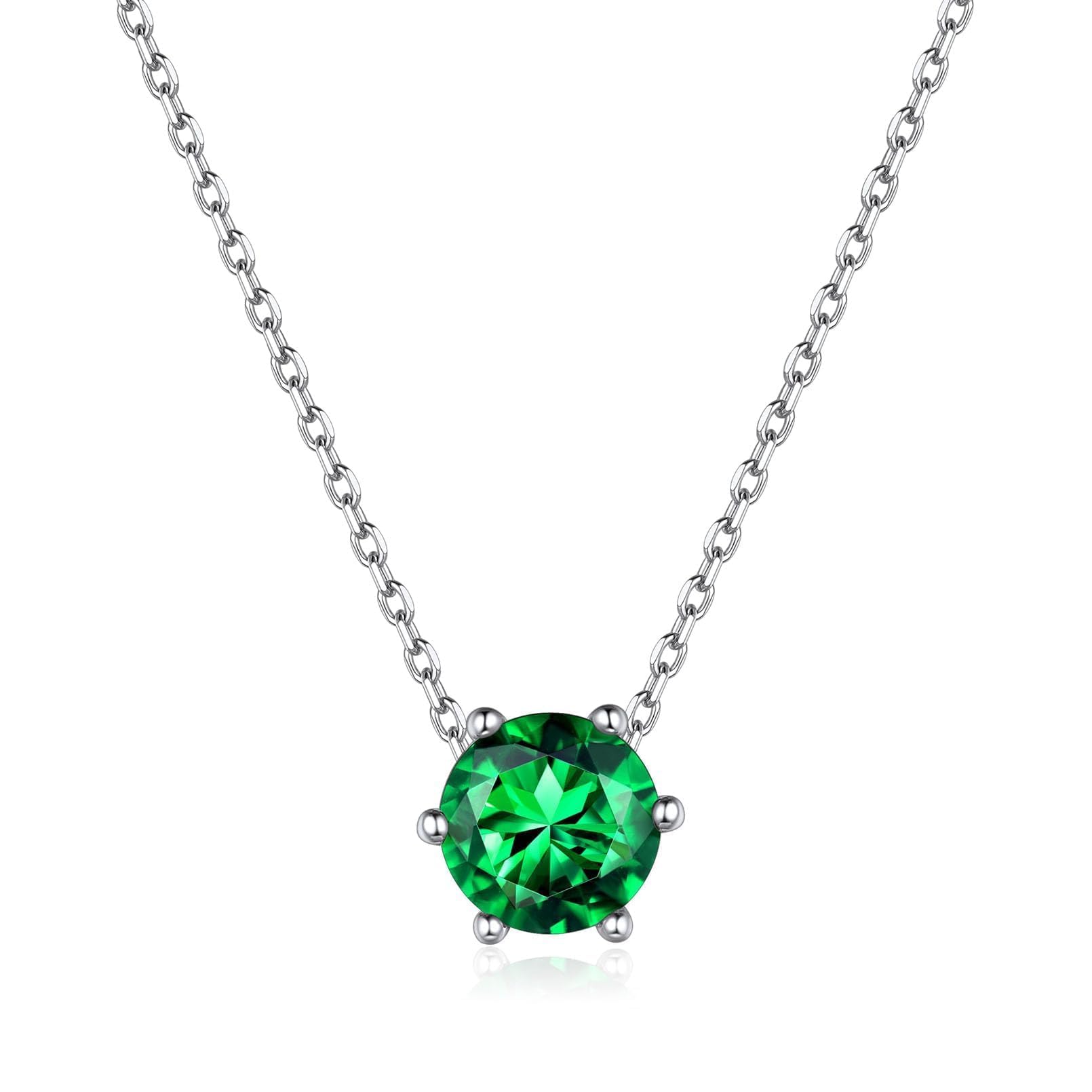 925 Sterling Silver 12 Months Sparkling Round Cut Created Birthstone Pendant Necklace, 16 Inch Rolo Chain