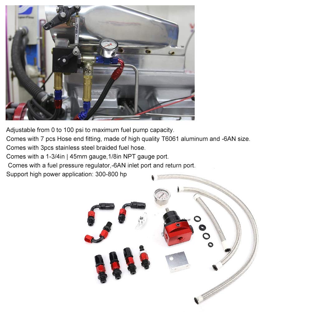 Akozon Uniwersalny Zestaw Regulatora Ciśnienia Paliwa 0-100 Psi ze Wskaźnikiem - Port 6An T6061 Aluminium do Osiągów i Tuningu Samochodów
