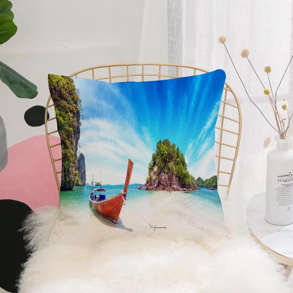 HYOSXW Cushion Cover,Throw Pillow Case Home Decorative for Living Room Bedroom Sofa Chair 16X16 Inch,Amazing nature and exotic travel destination in Thailand. Thai tourist boat on,Pillowcase 40X40cm