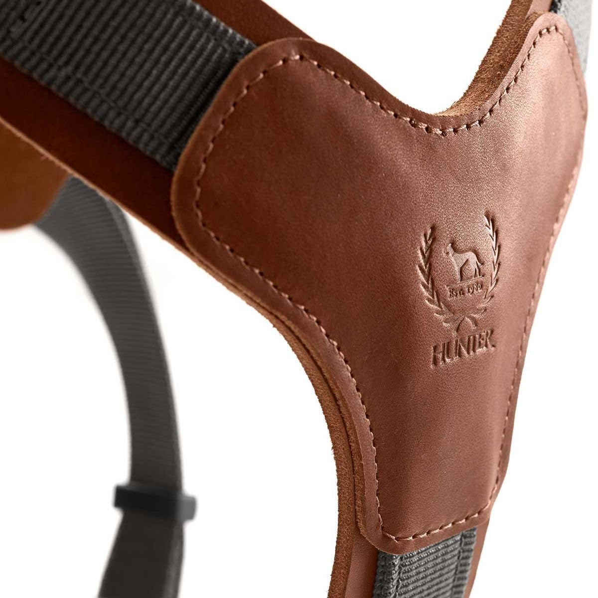 HUNTER Hundegeschirr AALBORG MIXED, Farbe: cognac/grau, Rindsleder/Nylon, 5-fach verstellbar, leicht, mit Kunststoffschnallen, Made in Germany, Größe: M