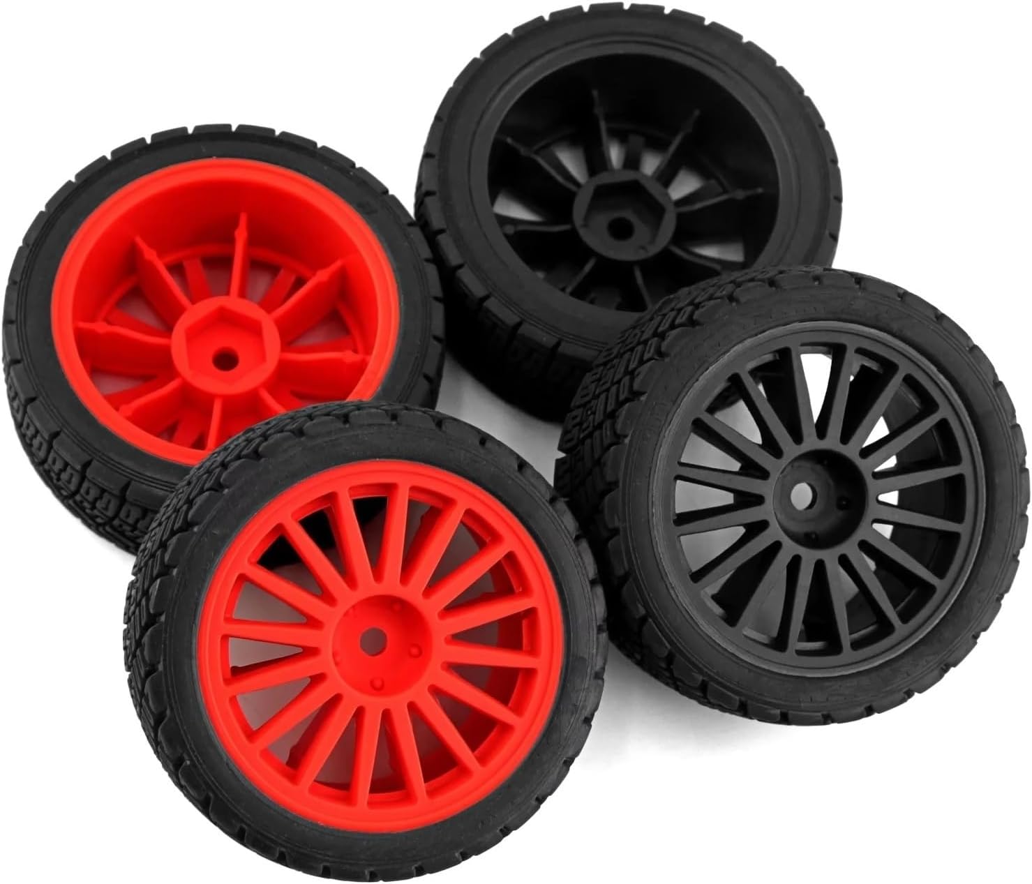 Compatible With Tamiya XV01 XV02 For TT01 For TT02 For PTG-2 For WRC 1/10 RC For Rally For Racing Car Parts 67mm Rubber Tire Wheel Tyre RC Wheel Tire(Red and Black)
