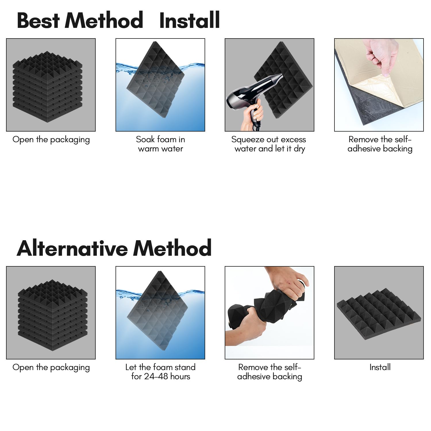 Lot de 24 absorbeurs acoustiques en mousse acoustique, autocollants, absorbeur de bruit, pour studios d'enregistrement, podcasts, pyramides (30 x 30 x 5 cm)