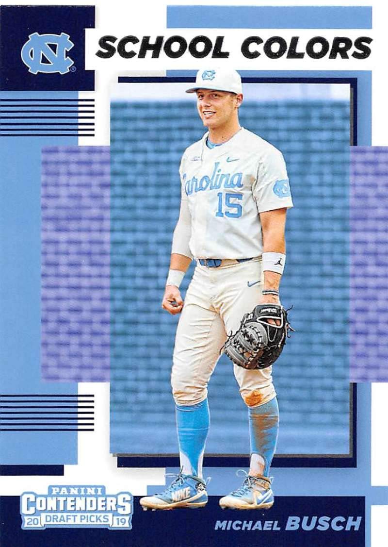 2019 Panini Contenders Draft School Colors Baseball #16 Michael Busch North Carolina Tar Heels Official NCAA Prospect Trading Card
