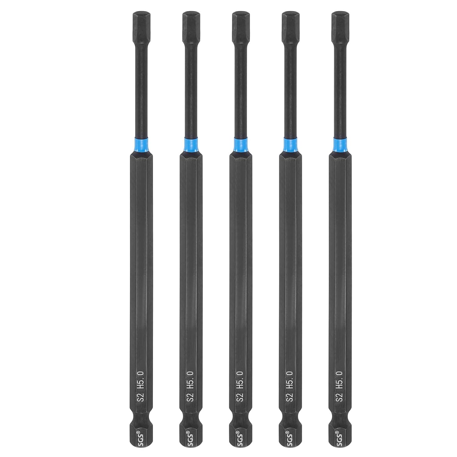 HARFINGTON 5pcs Hex Head Wrench Drill Bit 5mm(H5) 1/4" Hex Shank 6"(150mm) Length S2 Steel Magnetic Hexagon Impact Drivers Metric Screwdriver Bit