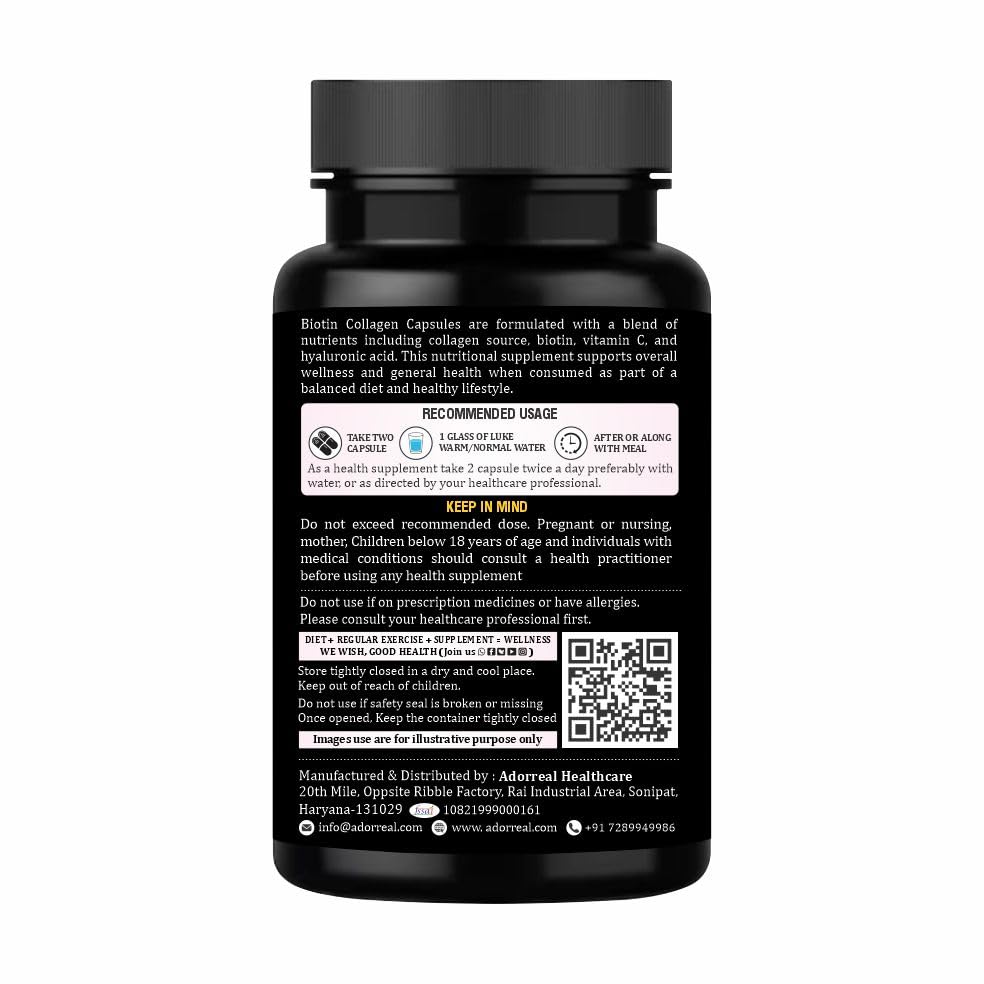 Adorreal Biotin with Plant-Based Collagen, Vitamin C & Hyaluronic Acid – 10000mcg Hair, Skin & Nail Support Supplement – 60 Vegan Capsules 4
