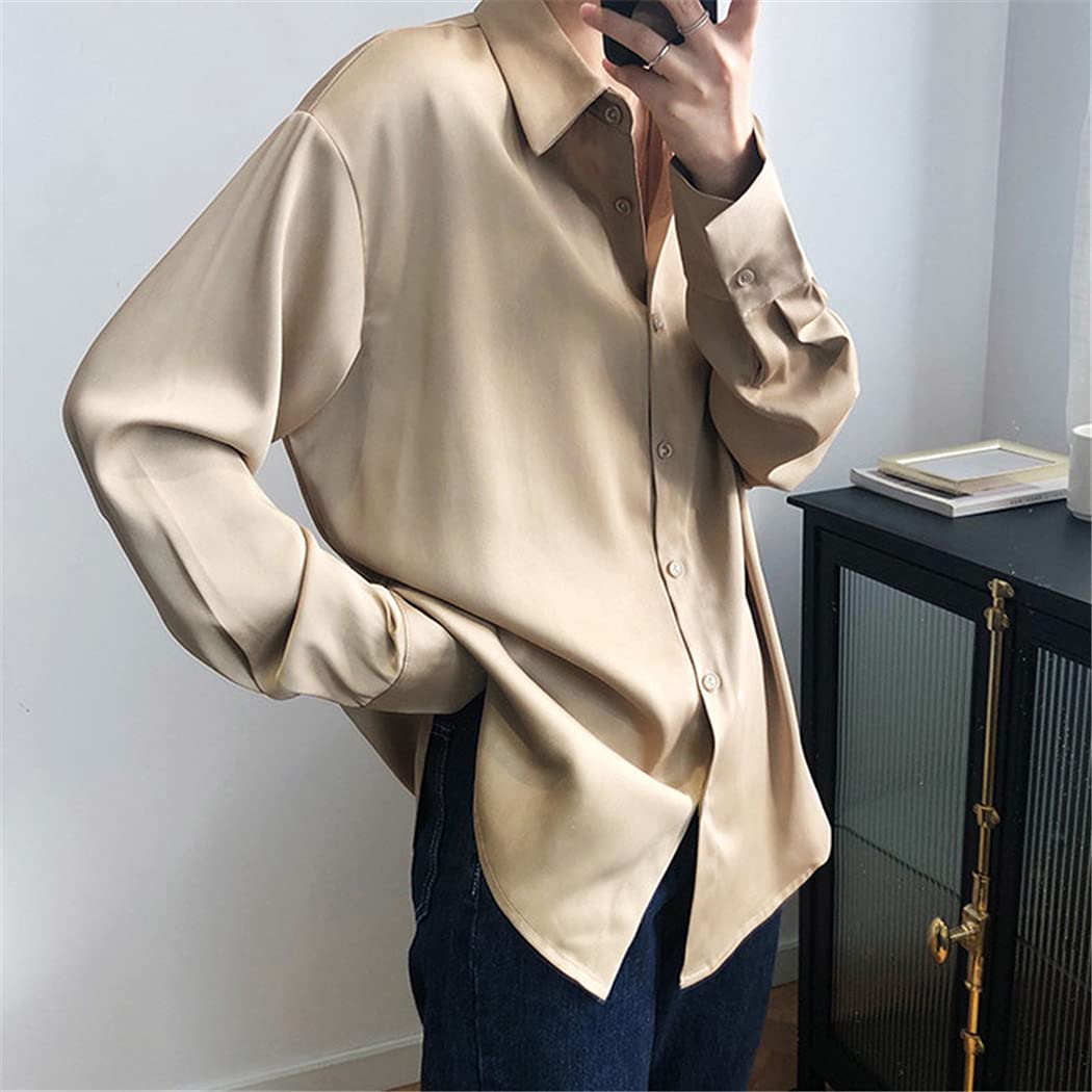 Camisas Elegantes de satén para Mujer, Camisas de Oficina Elegantes sólidas de Manga Larga, Blusas de Trabajo con Cuello Vuelto para Mujer
