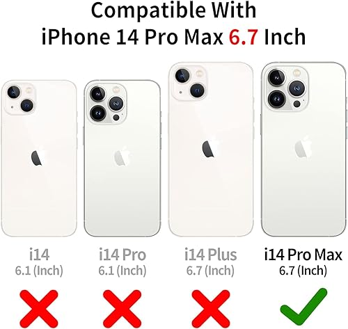 Miniatura 6 de HianDier Funda para iPhone 14 Pro Max con tarjetero para mujeres y hombres, funda protectora de piel sintética con función atril, cierre magnético,