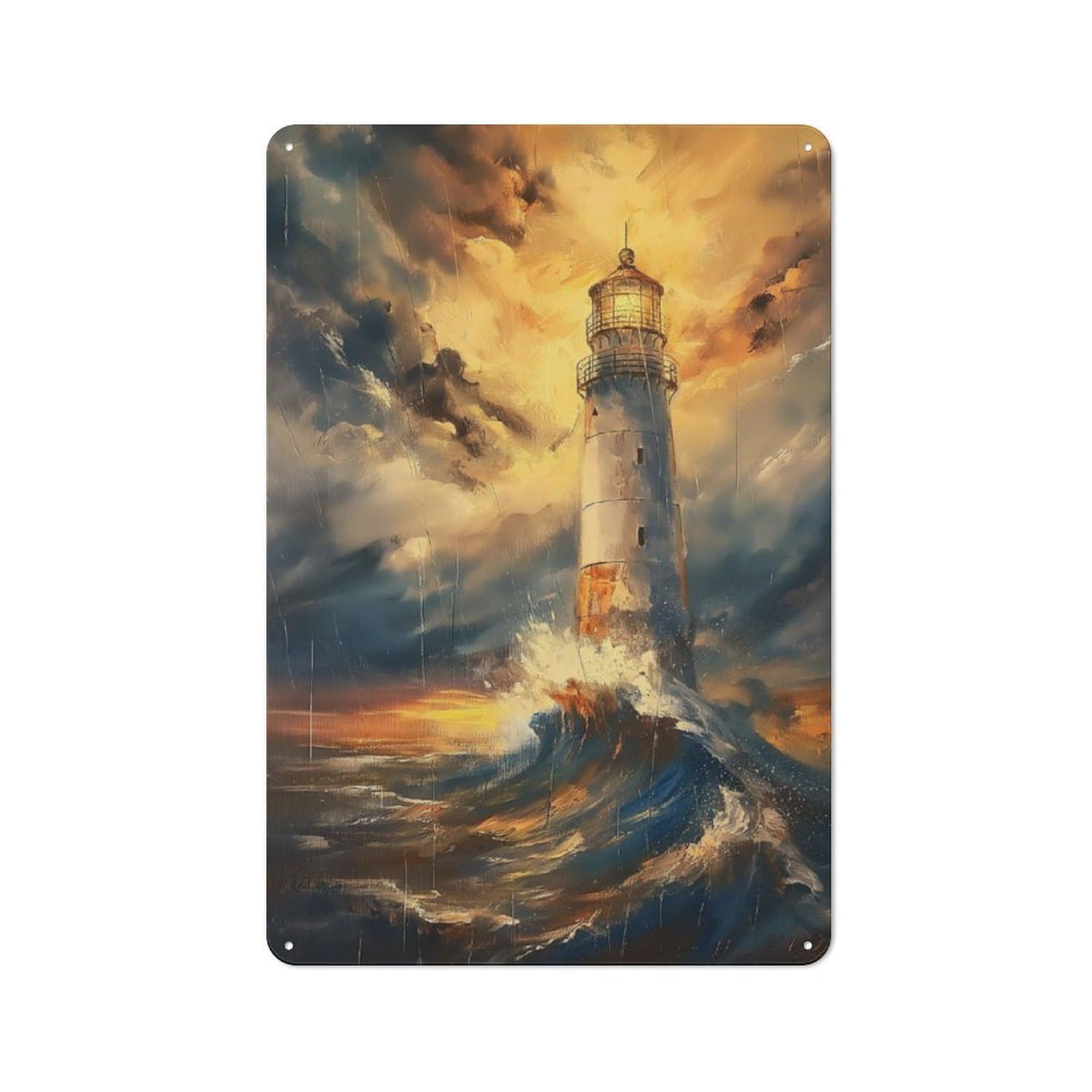 Junmoney Lighthouse Oil Painting Tin Wall Plaque 30X20cm With For Workshop Wall, Suited To Makers And Diy Enthusiasts