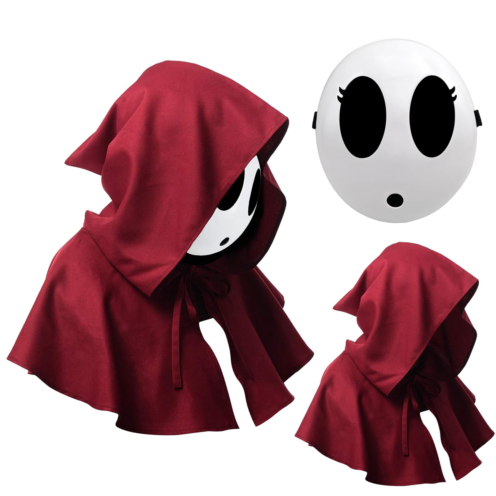 Xinxiaomeng 2Pcs Shy Guy Mask With Cloak - White Dream Anime Halloween Costume Cosplay Props Accessories