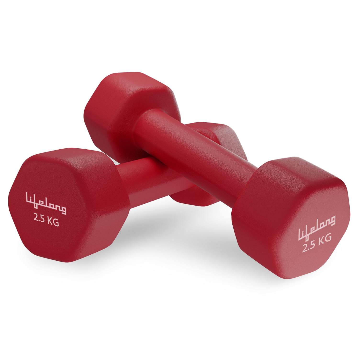 Lifelong Neoprene Dumbbells Set of 2 (2.5kg*2) For Home Gym - for Fitness - Gym Exercise - Home Workout - Neoprene Gym Dumbbells -Weights for Men & Women, Red