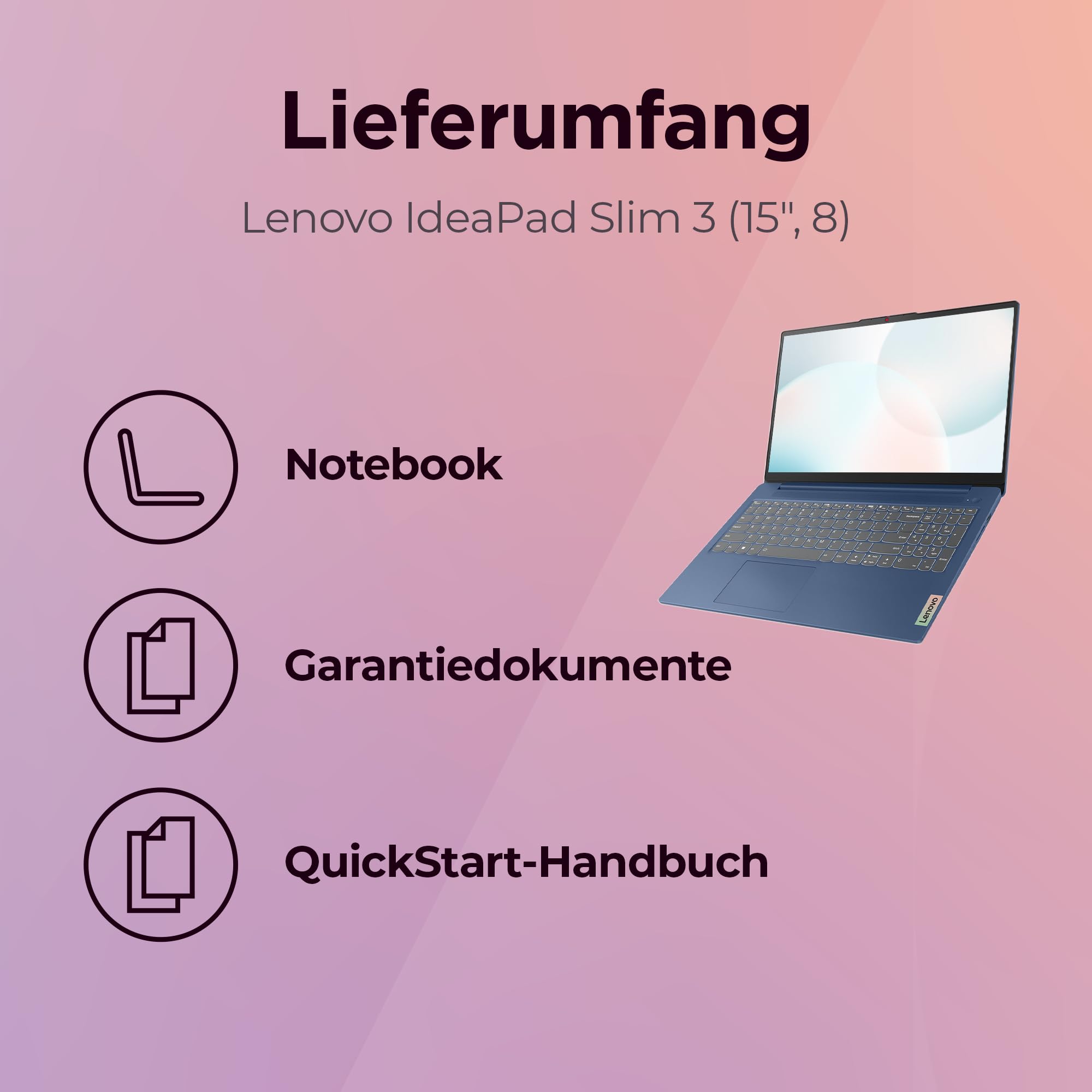 Lenovo IdeaPad Slim 3 Laptop | 15.6" FHD Display | AMD Ryzen 3 7330U | 512GB SSD | 8 GB RAM | AMD Radeon Grafik | QWERTZ | Windows 11 | Abyss Blue | 3 Monate Premium Care