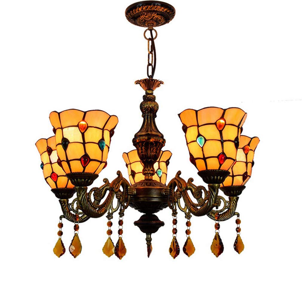 Lustre en cristal véritable style Tiffany, luminaire suspendu haut de gamme