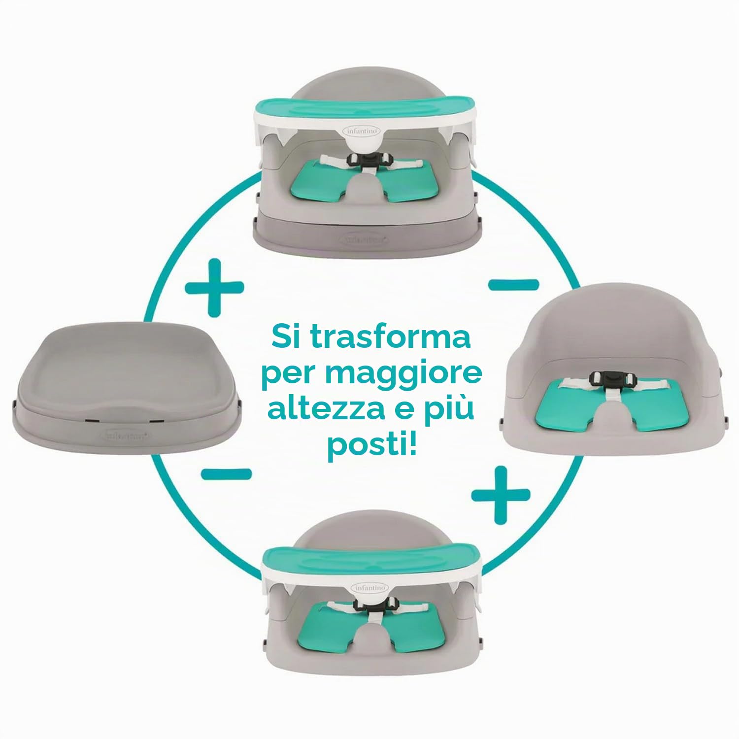 Infantino Grow-With-Me Alzasedia 4-in-1 Seggiolino Evolutivo Per Bambino Per Mangiare, Seggiolino Pappa Portatile Salvaspazio Da 4 Mesi O 4 Anni In Su