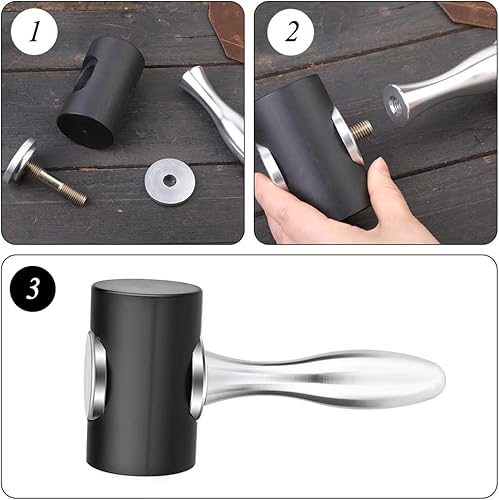 Miniatura 4 de DIUDUS Profession - Martillo de cuero para tallar, cabeza en T, martillo de nailon para manualidades, hecho a mano, martillo de nailon, para