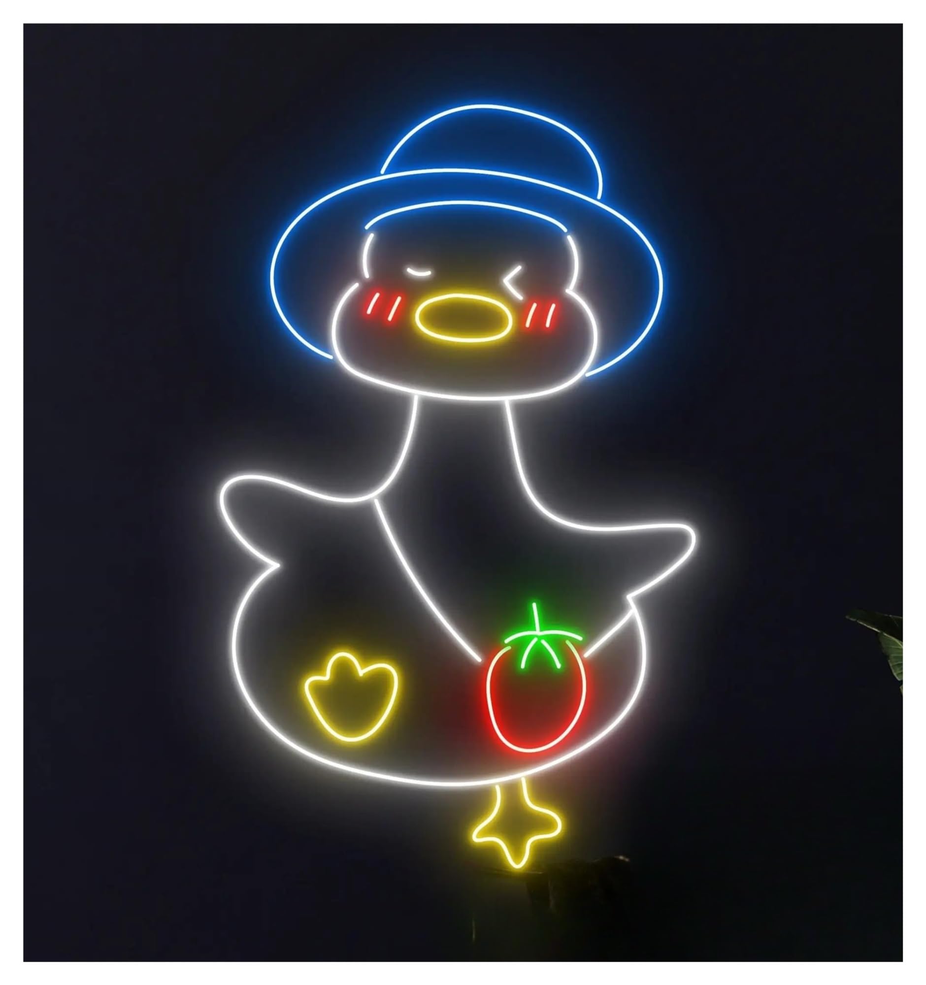 SHOUXI Sign Lamp Cute Duck Neon Sign Duck with Strawberry Bag Wall Decor Game Room Bedroom for Baby Kids Birthday 38cmх25cm