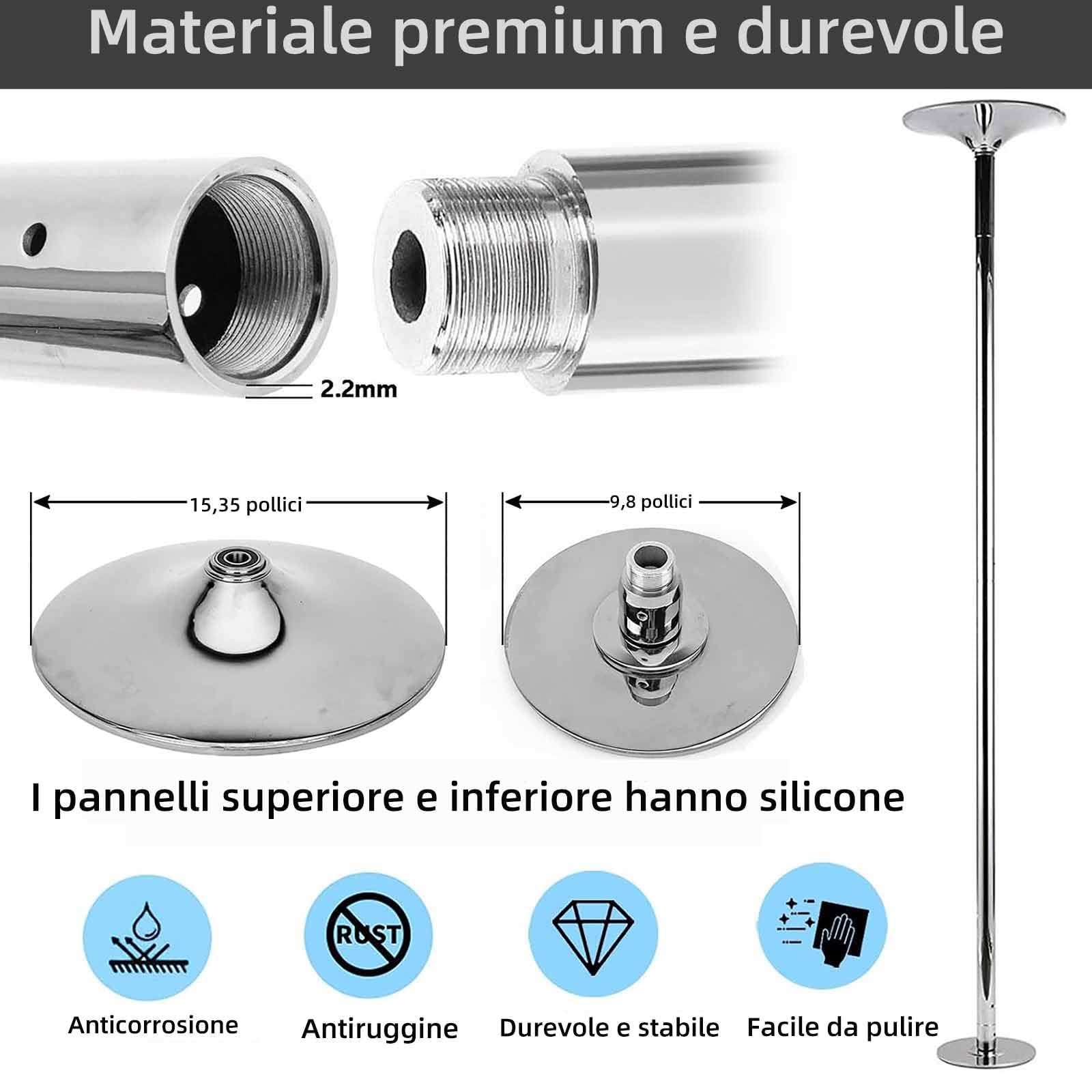 PRIOR FITNESS Palo da Ballo Premium Rimovibile 45 mm – Spinning & Statico, in Acciaio Heavy-Duty, Altezza Regolabile, qualità Professionale, Ideale per Home, Club, Palestra, con Certificazione CE