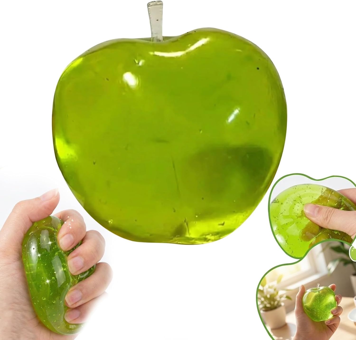 Squishy Stress Toys Green Apple Squishy Stress Ball for Kids and Adults Anxiety Relief,Slow Sensory Fidget Food Toys,Soft Squeeze Ball Sensory Toy,Stress Relief Squishies,Funny Party Favor Desk Decor