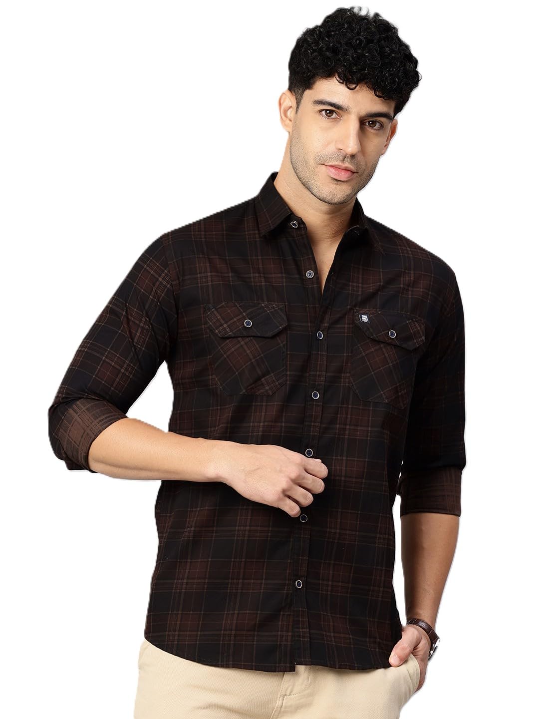 majestic man Men’s Pure Cotton Cargo Checkered Shirt with Dual Flap Pockets – Slim Fit | Full Sleeve | Casual Wear | Trendy & Comfortable-picture-26