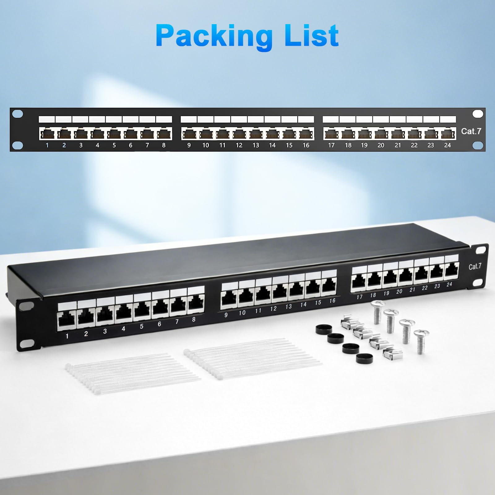 CAT 7 Patchpanel Verteilerfeld 24 Port, Geschirmtes LAN Netzwerk Patchpanel RJ45 mit LSA Leiste, 10Gbps Patchpanel 19 Zoll für Cat7/6A/6 Verlegekabel