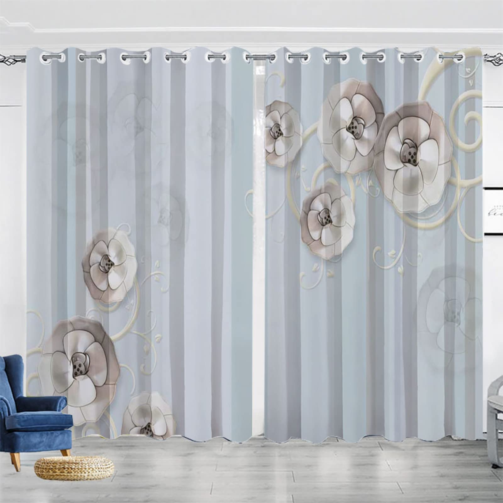 Vorhang Blickdicht Verdunklungsvorhänge Gardienen 2-SetBlume 150x166cm