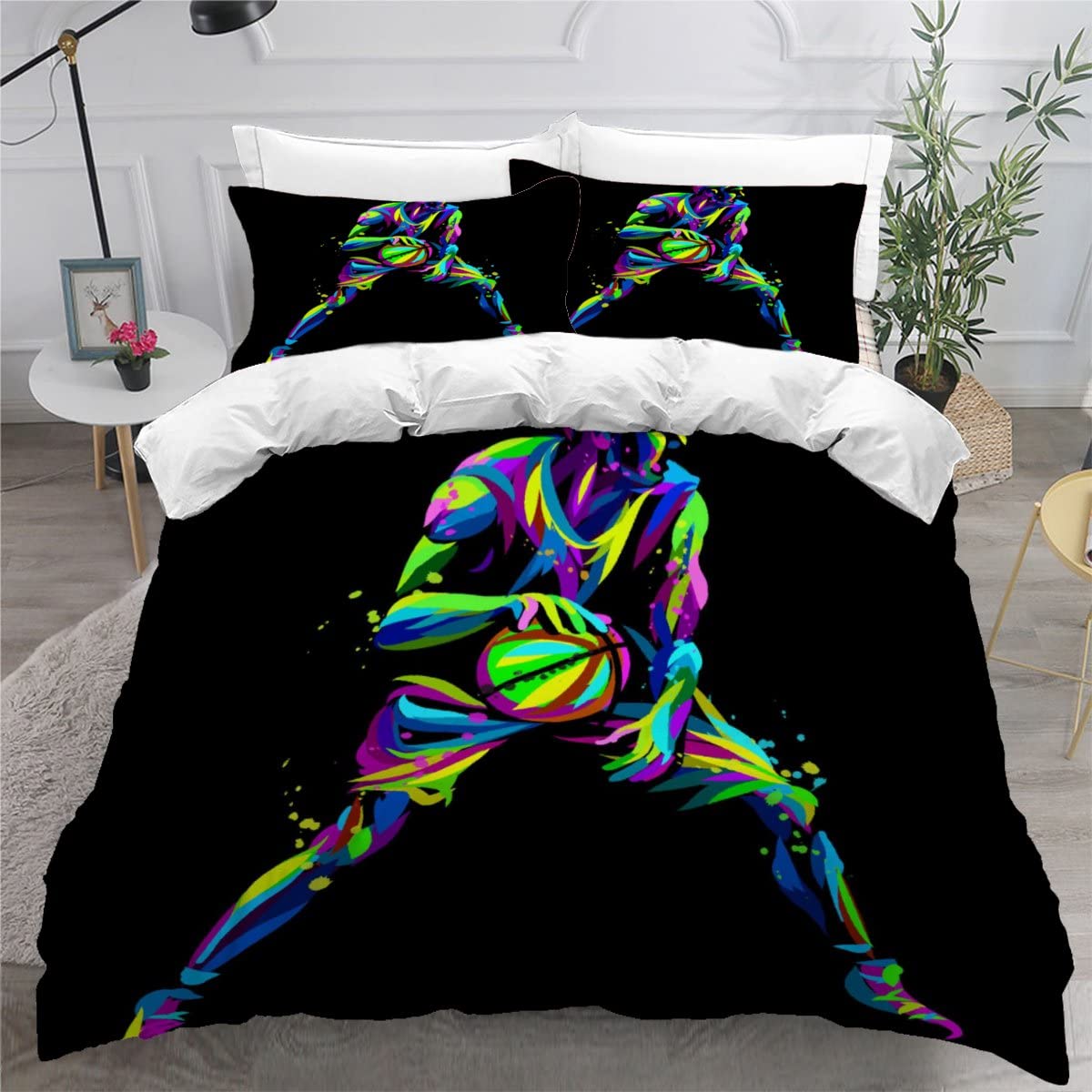 LUORU Single Duvet Cover Basketball 135x200 cm 3D Abstraction Movement Bedding Set with Zipper Closure Ultra Soft Microfiber Kids Boys Girls Teens Comforter Quilt Cover with 2 Pillowcase 50x75