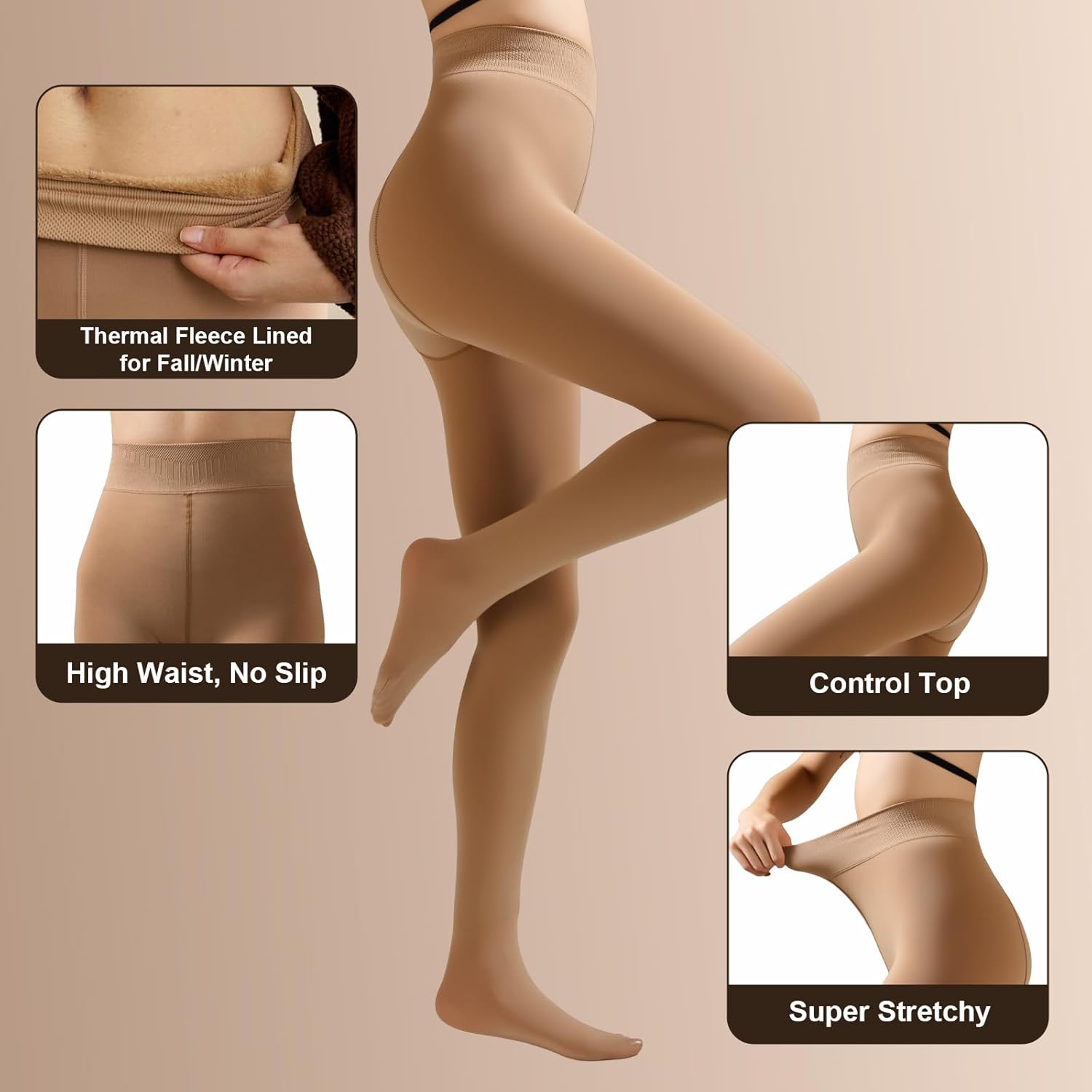 Women's 600D Thermal Fleece-Lined Tights, Windproof Thick Winter Pantyhose, High Elastic - Image 5
