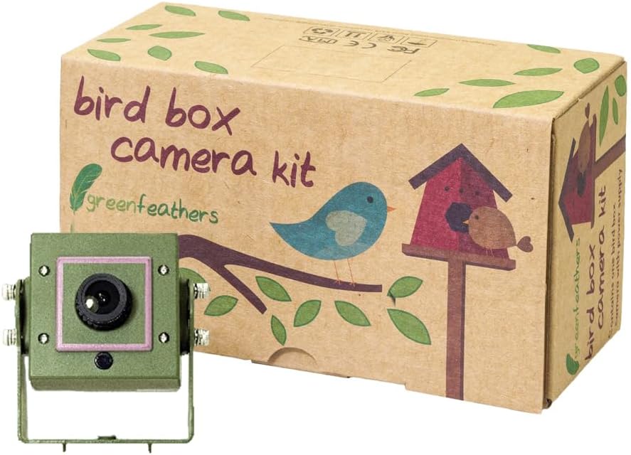 The Green Feathers Wired IP Camera with its long ethernet cable