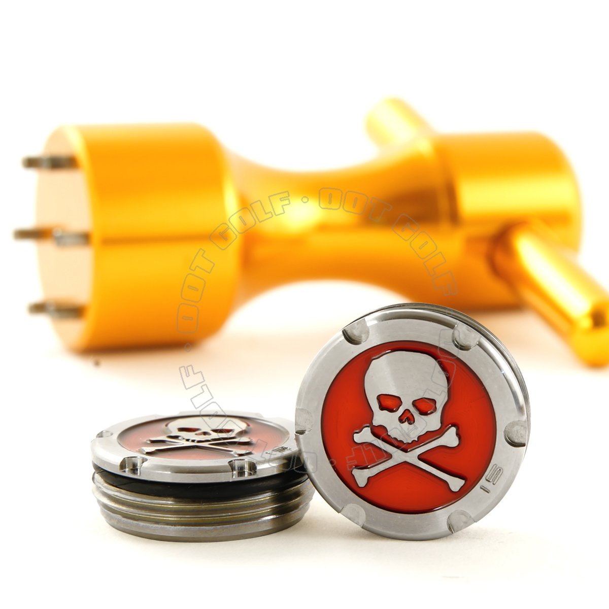 19th Hole Custom Shop 2 of 15g Deluxe Tour Style Weights for Scotty Cameron Putters + Wrench, Skull, Red (Gold)