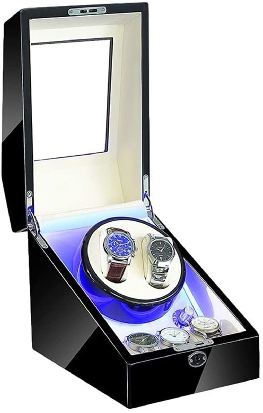 CGCSYZ Automatic Watch Winder 2+3 Built-in LED Illumination Piano Paint Exterior Dual Power Supply 4 Rotation Modes Quiet Motor Accessories (White)