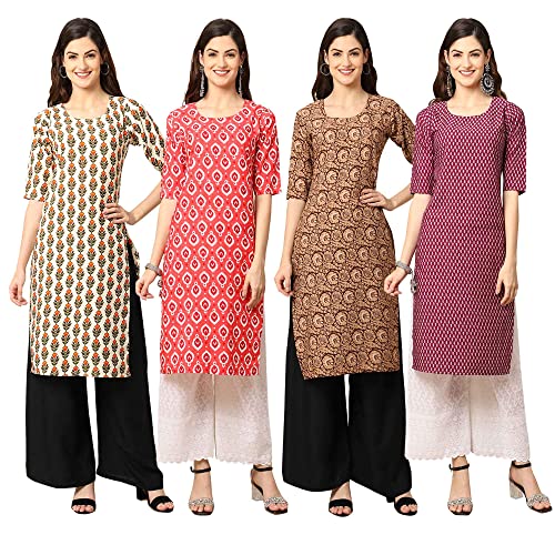 Image of Pinkmint Women's Crepe Digital Print Straight Kurta [Pack of 4] (CCV-334-338-339-335)
