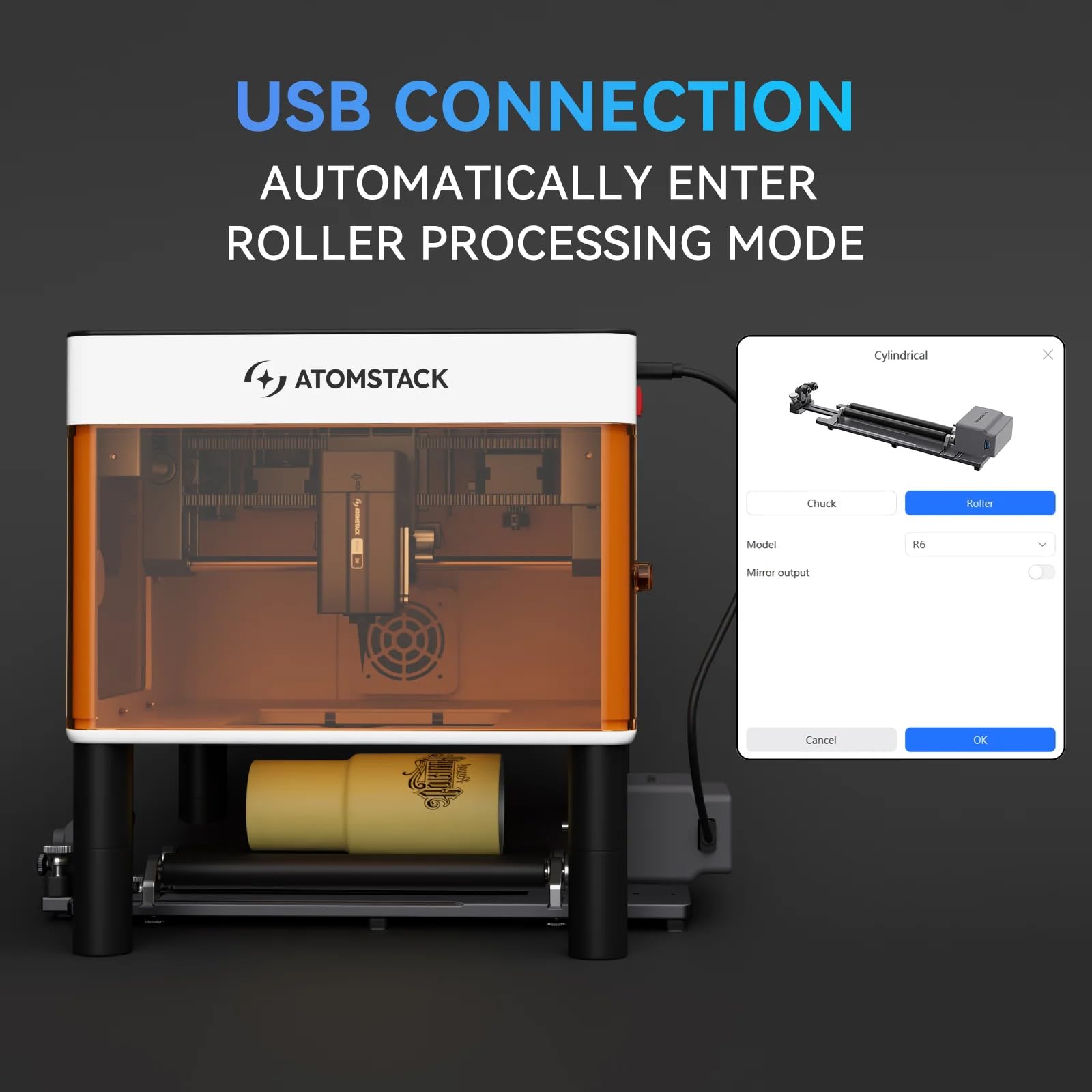 ATOMSTACK R6 Laser Rotation Roller für 0-120 mm zylindrische Objekte, Rotationswalze P1 K60 L1 K2 A5 A10 A20 A30 A40 Pro alle atomstack Laser Graviermaschine