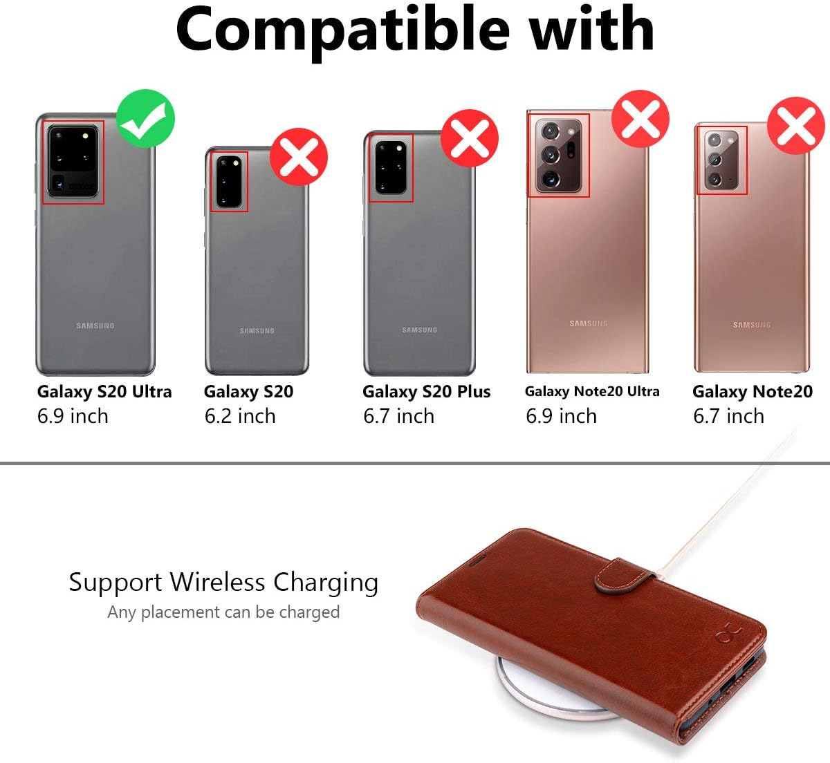 OCASE Galaxy S20 Ultra Case, S20 Ultra Wallet Case with RFID Blocking Card Holders, PU Leather Flip Case with Kickstand and Magnetic Closure, Phone Cover for Samsung Galaxy S20 Ultra 6.9 Inch (Brown)