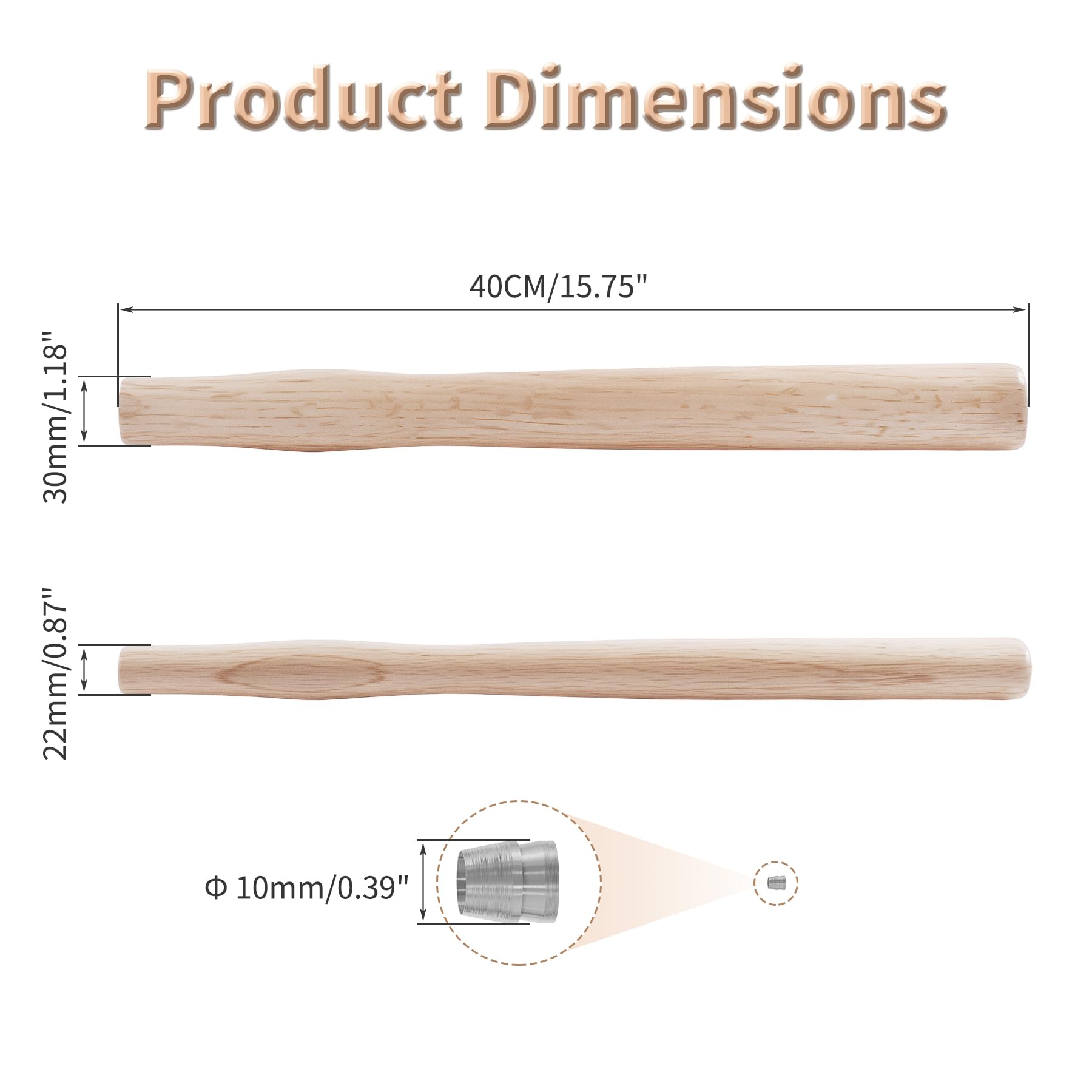 Premium Oak Hammer Handles - 40cm Long (2 Pack) -2