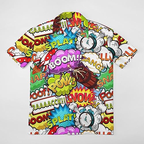 Comic Style Cute Shirts for Men Hawaiian Casual Short Sleeve Blouse Graphic Button Down Tee Top2