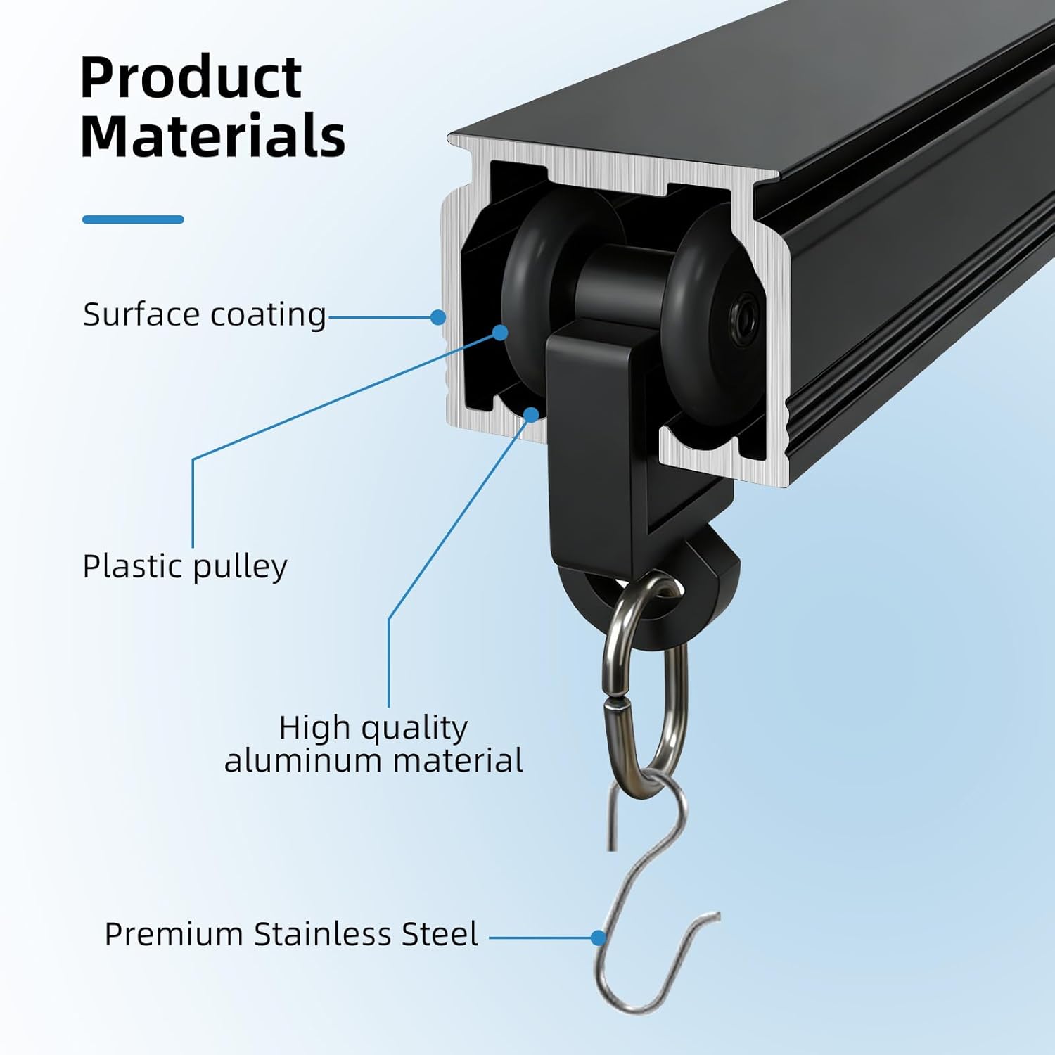 Ceiling Wall Mounted Curtain Track Black 9FT with Hook Curtain Track Rods for Divider Living Room Bedroom Office Wardrobe