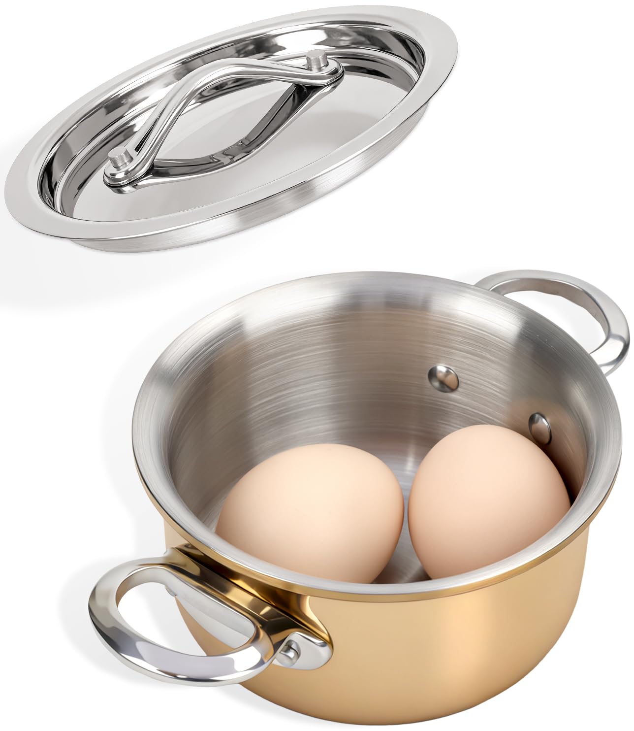 Macevia Mini Sauce Pan with Lid, Stainless Steel Butter Warmer Small Pot, For All Stoves Multipurpose Use for Home Kitchen or Restaurant (13.5oz/400ml) - Rose Gold