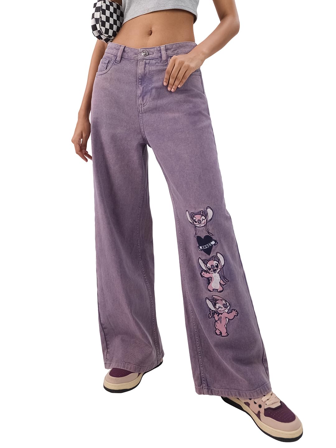 the souled store Official Lilo & Stitch: Angel Women and Girls Cotton Blend Wide Leg Fit Jeans-picture-36